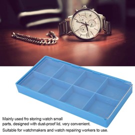 Cimenn Watch Parts Storage Box Organizer, Plastic Watch Storage Tray, Blue, 18 Grid, Modern Style, Table Top, Latch Closure