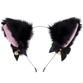 ccHuDE 3 Pcs Cat Cosplay Costume Set Plush Fluffy Cat Ears Headwear Hollow Heart Collar Choker Necklace Kitten Long Tail with Bell Black