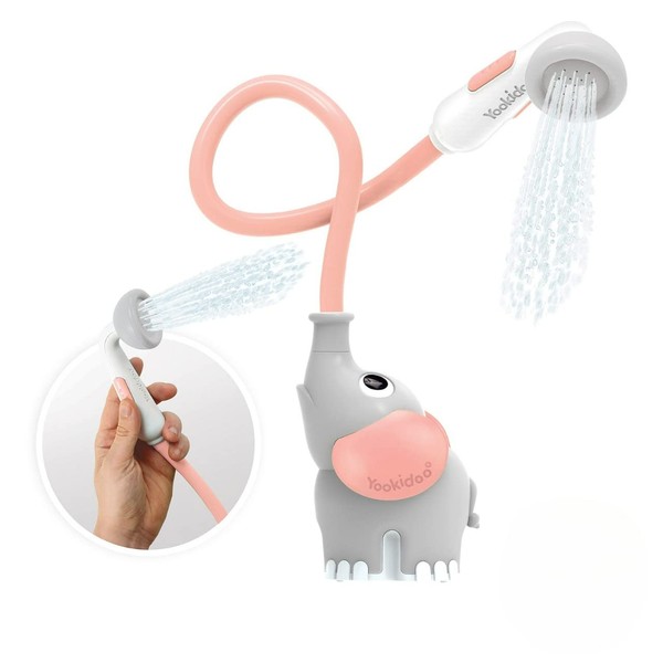 Yookidoo - Cabezal de ducha de baño para bebé, bomba de agua con boquilla | Control de flujo de agua de 2 pomos de elefante para máxima diversión en la tina o fregadero para bebés recién nacidos