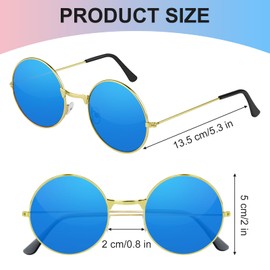 NEBURORA 4 Pairs Round Hippie Sunglasses Metal Frame Colored Circle Glasses for Women Men 70s Retro Disco Party Accessory