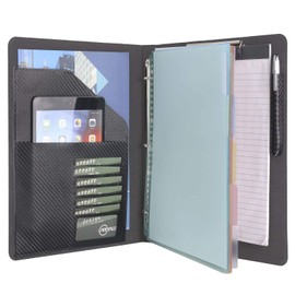 iCarryAlls Binder Portfolio Organizer with Color File Folders, Business and Interview Padfolio with 3-Ring Binder, Clipboard