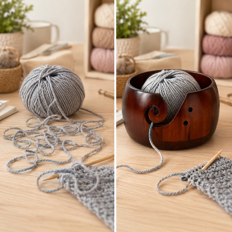 Wooden Yarn Bowl for Knitting & Crochet - Smooth Pine