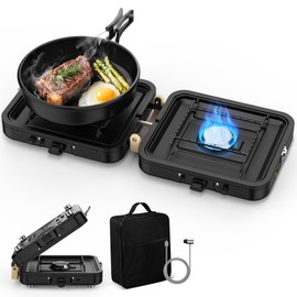 2 Burner Camping Stove, Folding Propane Camp Stove with Portable Carrying Bag, Adjustable High Heat Burners & Piezo Push-Button Instant Ignition, Outdoor Tailgating, Backyard BBQ Camping Essentials