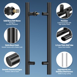 Ranbo Ladder Style 18" Push Pull Door Handle,Back to Back, 300mm (11-13/16 inch) CTC, 1.2 mm Thick 304 Stainless Steel,for Barn Front Wood Shower Commercial Entrance Door,Matte Black