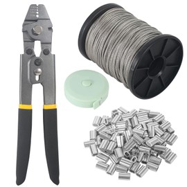 IThreeLuck 2 in 1 Wire Rope Crimping Tool Kit with 165FT 1/16 304 Stainless Steel Wire Rope Cable, 1Pcs Steel Cable Clamp, 100Pcs Aluminum Loop Sleeve for or Railing, Decking