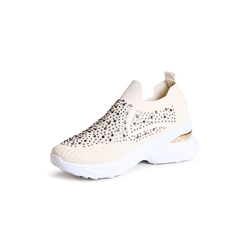 topschuhe24 2734 Women's Platform Trainers Glitter Light Slippers, beige