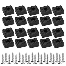 KBNIAN 20 Pcs Rubber Furniture Pads 22mm Square Rubber Feet with Screws Thick Rubber Chair Leg Caps Protectors Non-slip Rubber Stoppers with Metal Gaskets for Chair Table Stool Hardwood Floor - Black