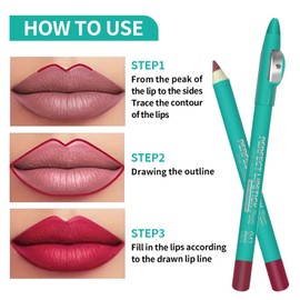 Erinde 6PCS Lip Liner Pencil, Nude Lip Liner Set with Lip Liner Sharpener, Matte Dark Brown Pink Red Mauve Series Lip Liner Pack, Waterproof Long Lasting Liner Crayon Lipstick for Women Daily Makeup