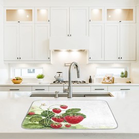 QsirBC Strawberry Fruitful Reversible Dish Drying Mat for Kitchen Counter, 18"x 24", Sink Mat, Pet Feeding Mat, Coffee Bar Mat, Absorbent Microfiber Drainer Mat, Washable Quick Dry Pad
