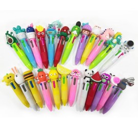 Pack of 24 4 Colours Mini Ballpoint Pens, Party Bags Children's Birthday Party 5 6 7 8 9 10 Years, Colourful Pens Children with Cartoon Pattern Rainbow Pens for Give Aways Guest Gift Children's