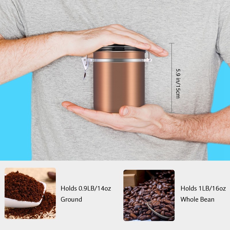 1.5L 304 Stainless Steel Airtight Coffee Beans Container Storage Canister