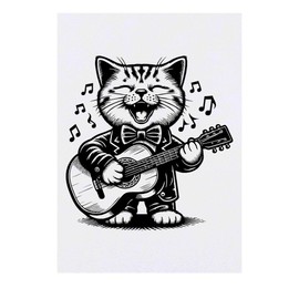 'Cat Playing Guitar' Temporary Tattoo - Water Resistant, Skin-Safe, Non-Toxic Transfer (TO00085163)