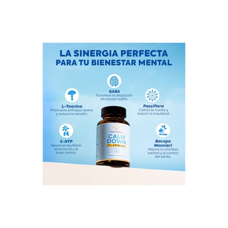 Relajación con GABA L-Teanina 5HTP Passiflora 60 Cápsulas Homodeus