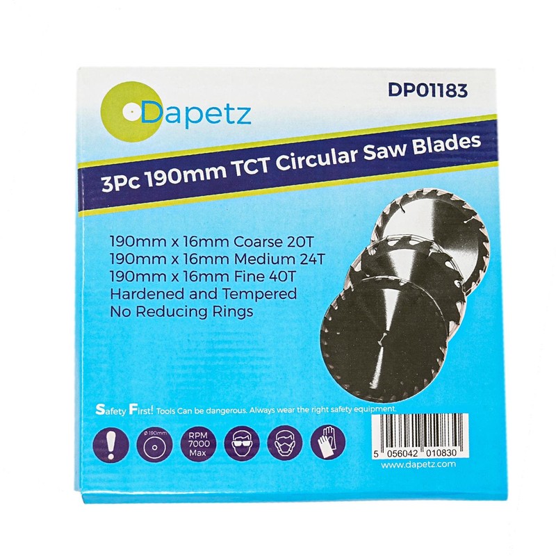 Dapetz® 3Pc 190mm TCT Circular Wood Saw Blades 20, 24