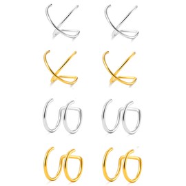 Tornito 4-10 Pairs Stainless Steel Ear Cuff Helix Cartilage Clip On Wrap Earrings Fake Nose Ring Non-Piercing Adjustable (B2:4 Pairs, Silver&Gold Tone)
