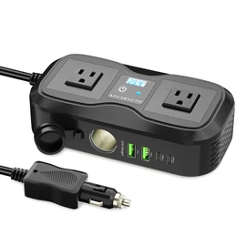 AUCARAUTO 7 in 1 Car Power Inverter, 200W DC 12V to 110V AC Car Inverter with LED Voltmeter, 4-Port PD/QC3.0 Charge, 2 Car Outlets and Cigarette Lighter Adapter USB C Car Charger for All Car Devices