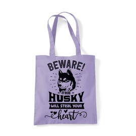 Beware the Husky will steal your heart (dog breed owner) statement tote shopping bag - Lavender