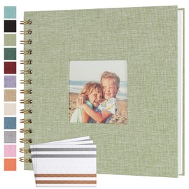 Scrapbook Photo Album 8x8 Inches 40 Pages Hardcover Kraft Paper Linen Cover Scrap Book Memory Book DIY Scrapbook Albums for Wedding Baby Boyfriend Travel Anniversary Family, GreenGrass