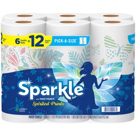 Sparkle Pick-A-Size Paper Towels, Spirited Print Design, 6 Double Rolls (660 Sheets Total) - Strong 2-Ply Towels for Kitchen Cleanup and Everyday Messes