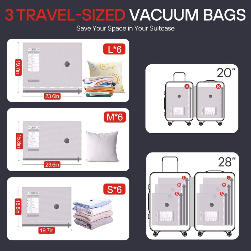 VMstr 18 Pack Travel Vacuum Storage Bags with High Pressure