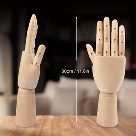 Wooden Hand Model, 4 PCS, 12 Inches Left and Right Hand Art Mannequin Figure for Hand Jewelry Display, Decoration, Sketching, by GNIEMCKIN.