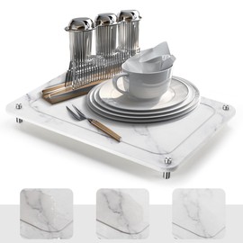 Stone Drying Mat for Kitchen Counter , IPOW Diatomaceous Dish Drying Mats Superb Absorbent，Heat-ResistantFast Drying Stone Mat Kitchen with Non-Slip Stainless Steel Feet（White）