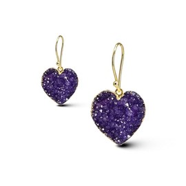 Dazzle Appeal Heart Shape Druzy Quartz Gold Earrings For Women Geode Agate Stone Drop Earrings Stone Size 20mm (purple)