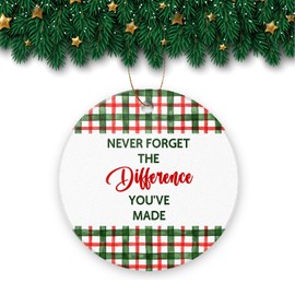 Thank You Christmas Ornaments for Retriement Coworker Never Forget The Diffrence You Make 3 inch Round Christmas Ornaments Ceramic Christmas Ornaments Xmas Tree Decor Xmas Present Gift Box