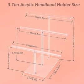 QYCX Headband Holder, Acrylic Headband Holder, 3-Tier Clear Scrunchie Holder Stand Headband Organizer Storage Hair Accessories Organizer Hair Tie Display Headband Stand for Women Girl Gifts