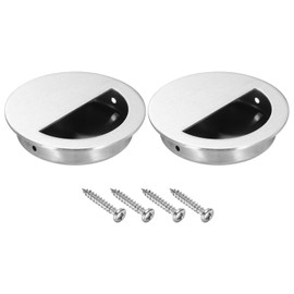 PATIKIL Recessed Door Handles 70mm/2.75" Dia, 2 Pack Round Hidden Concealed Door Pulls 304 Stainless Steel Flush Finger Pull Handle with Screws for Sliding Door Cabinets Drawers, Silver