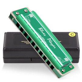 East top Upgrade Diatonic Blues Harmonica Key of C, 10 Hole Diatonic Blues Harp Mouth Organ Harmonica, Advanced PR020 Harmonicas For Adults, Professionals and Students(Green)