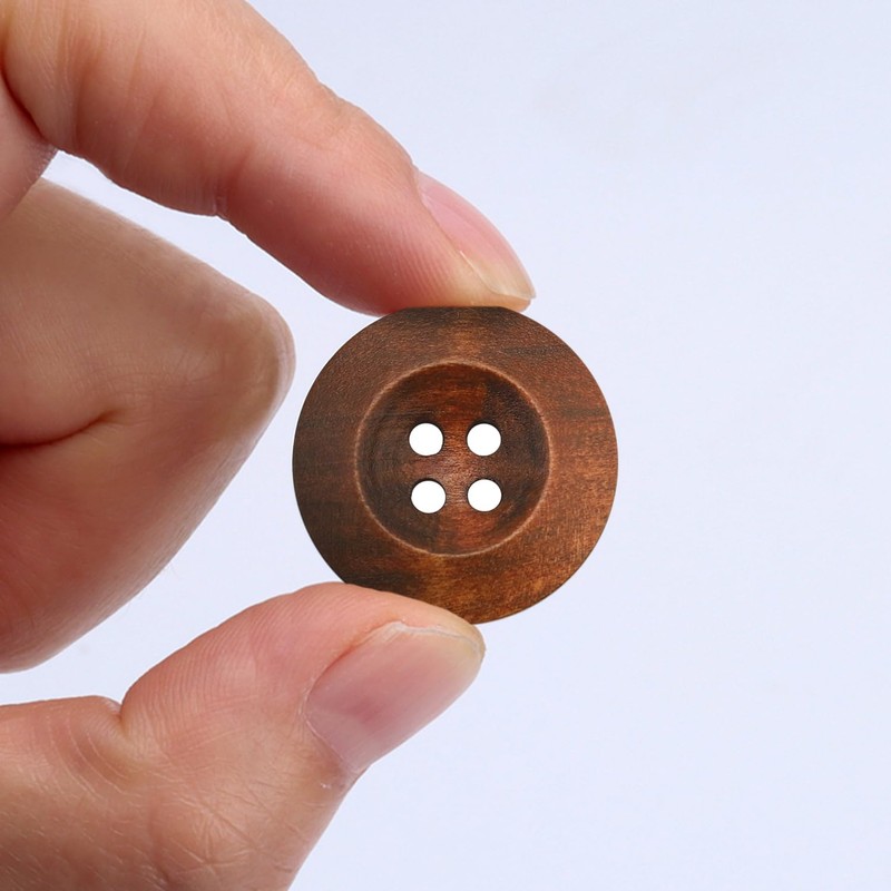 15 Wooden Buttons - Four-Eye Round Edge, Cardigan & Crochet