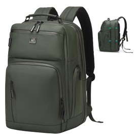 SUIKIHUM Expandable Business Backpack with 17" Laptop Compartment - Waterproof, Airline Approved, 33L-42L Capacity, for Work & Travel, Green