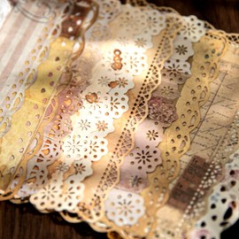 dewhush 40 Sheets Lace Edged Scrapbook Paper, 4 Pack Vintage Journaling Supplies, Multi-colored, 4.9 x 6.9 Inch