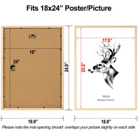 Yaetm 18x24 Frame Set of 4, Solid Oak Wood Poster Frame 18 x 24 inches, Wall Gallery 18x24 Picture Frame for Horizontal and Vertical Wall Mounted (4 pack, Oak)