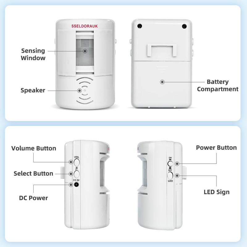 S SELDORAUK PIR Motion Sensor Door Bell Shop Visitor Alert