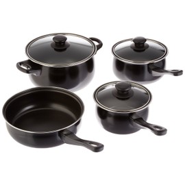 Gibson Home Back to Basics Carbon Steel Nonstick Cookware Set, 7-Piece, Black