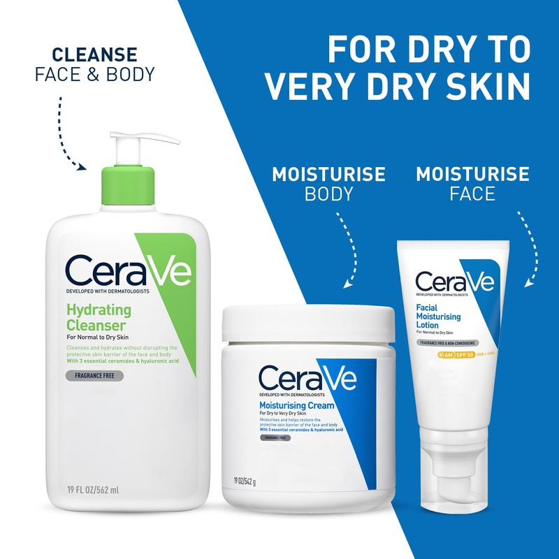 CeraVe Moisturising Cream, Face & Body, With 3 essential ceramides