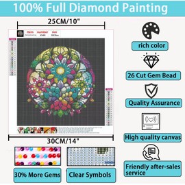 Liccyy 2024 5D Diamond Art Painting Kits for Adults Beginners with All Tools, Stained Glass DIY Full Crystal Drill Art Paints Craft by Numbers Home Wall Decor Gift, Flower (12x16 in/Round Gems)