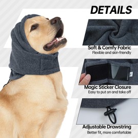 Lelepet Dog Earmuffs, Dog Ear Protection, Noise Protection, Headwear, Dog Ear Wraps for Fireworks, Anxiety Relief, Dog Grooming, Soothing Headband, Neck Warmer Hood, Grey, S