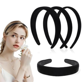VODAFQS Set of 3 Velvet Hair Bands for Women, Black Hair Bands, Wide, Medium and Thin Hair Accessories, Fashion Hair Accessories for Women and Girls