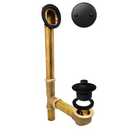 Westbrass D321-20G-62 14" Brass Bath Waste & Overflow Assembly with Twist & Close Drain Plug and 2-Hole Faceplate, Matte Black