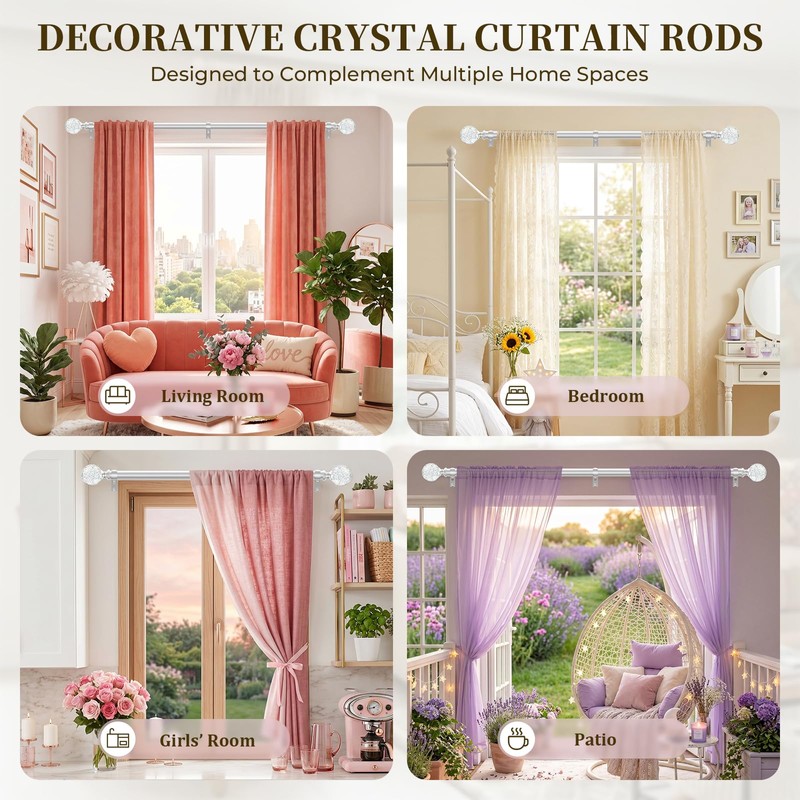 Silver Rainbow Curtain Rod Adjustable Heavy Duty Crystal Ball,18-45"