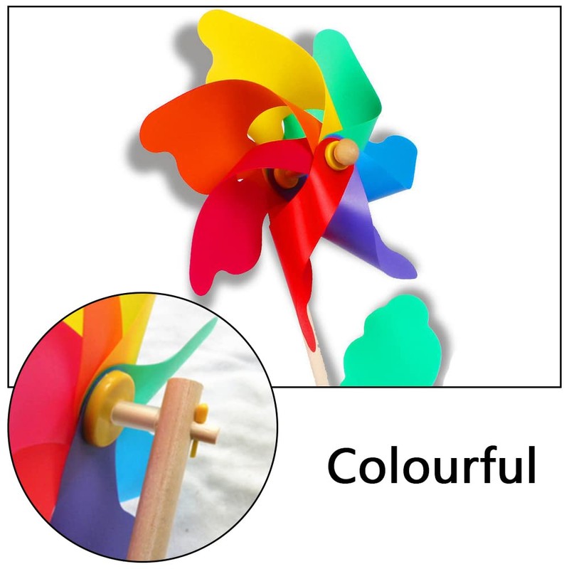 5 Pcs Wind Spinners Wooden Pole Rainbow Windmill Plastic Rainbow