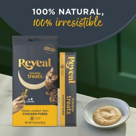 Reveal Lickable Cat Treats, Natural Purée Treats for Cats, Grain Free and Made with Limited Ingredients, Chicken Squeeze Up Cat Treats (40 x 0.5 oz Sachet Multipack)