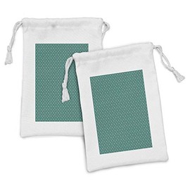 Ambesonne Paw Print Fabric Pouch Set of 2, Modern Design Pattern of Animal Step Marks with Tiny Squares, Small Drawstring Bag for Toiletries Masks and Favors, 9" x 6", Teal Ivory and Charcoal Grey
