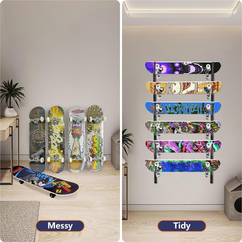 Skateboard Rack-6-Tier Skateboard Wall Mount & Snowboard Rack –Snowboard Wall