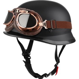Bike Half Helmet & Goggles, German Style DOT Approved Adult Men Women Retro Open Face Motorcycle-Helmets, Bicycle/Skateboard Helmet for Adults