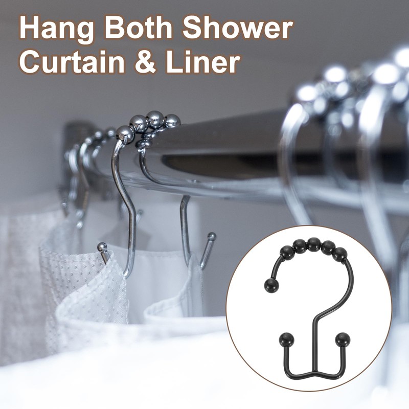 sourcing map 12Pcs Shower Curtain Hooks, Metal Double Glide Shower