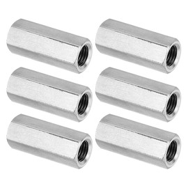 PATIKIL M10 x 1.25-Pitch 304 Stainless Steel Hex Coupling Nuts, 6Pcs 35mm/ 1.4" Length Fully Threaded Rod Coupling Nut Studding Connector Fasteners, Silver Tone